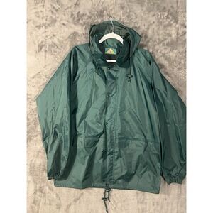 Vintage World Wide TKO Hooded Windbreaker Jacket Forest Green Mens Medium